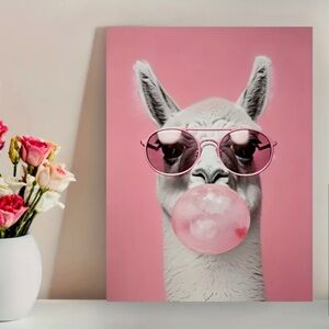 New Llama Blowing a Bubble Canvas Wall Art 12”x16” Unframed Colorful and Cute